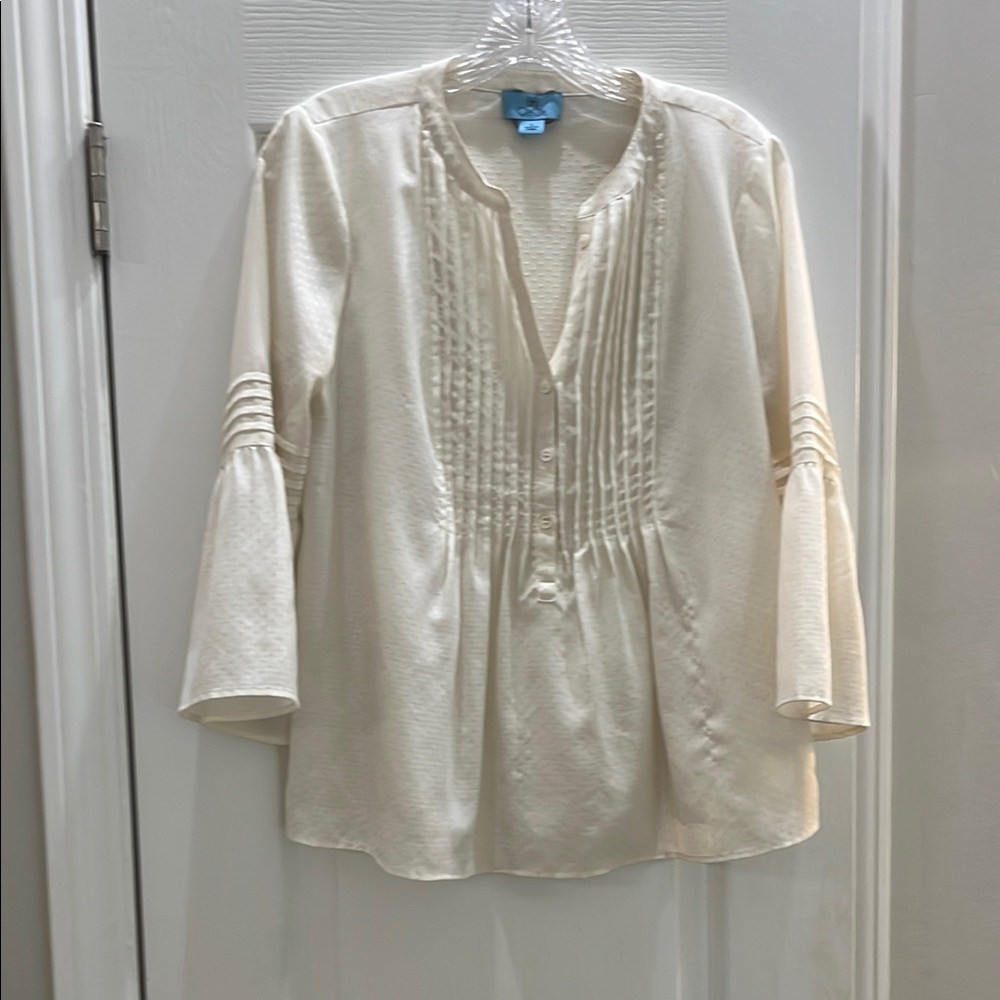 CeCe Ivory Pleated Blouse